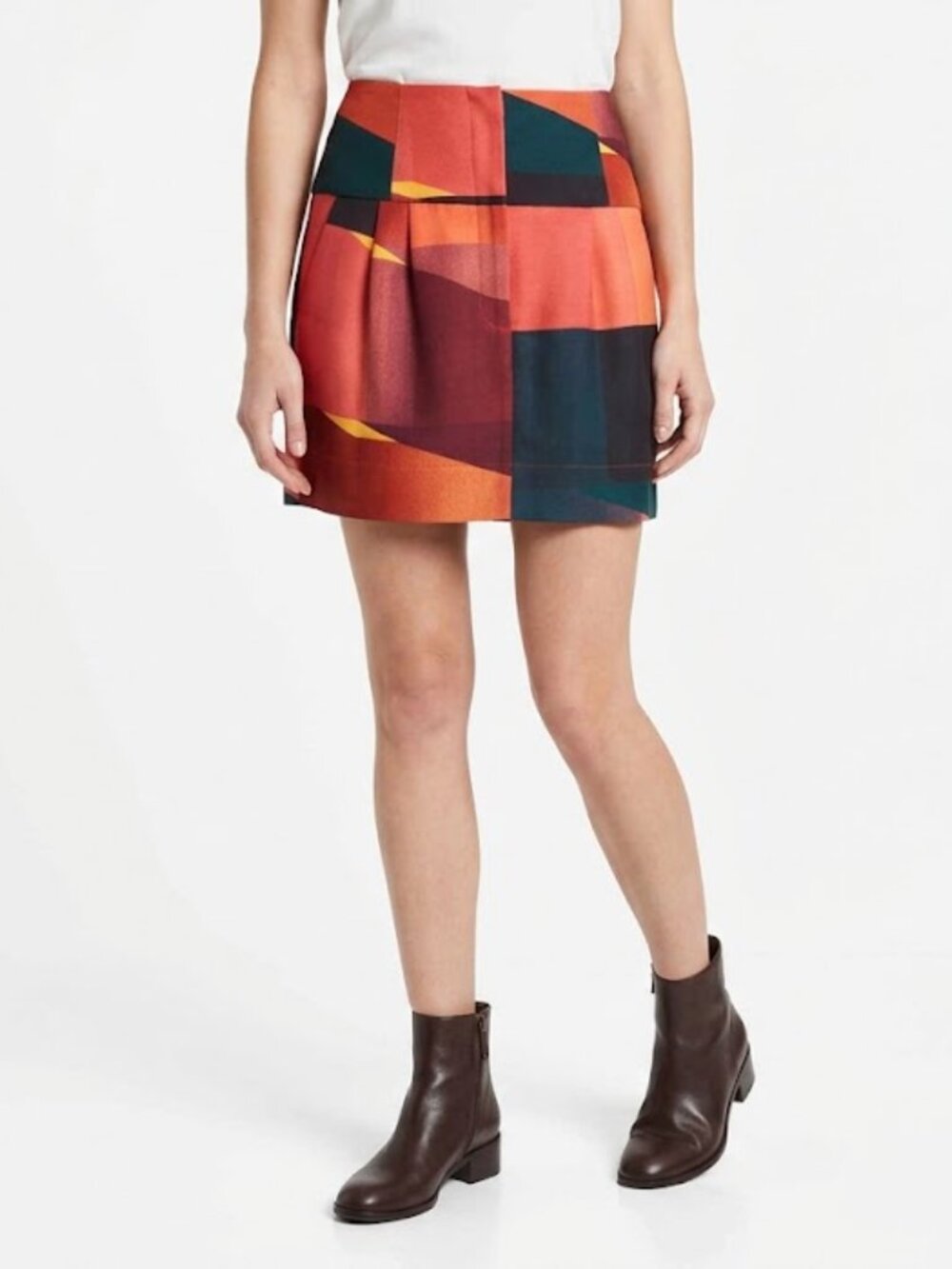 Farm Rio Abstract Colorblock Mini Skirt Red Orange Black Size 40 US M